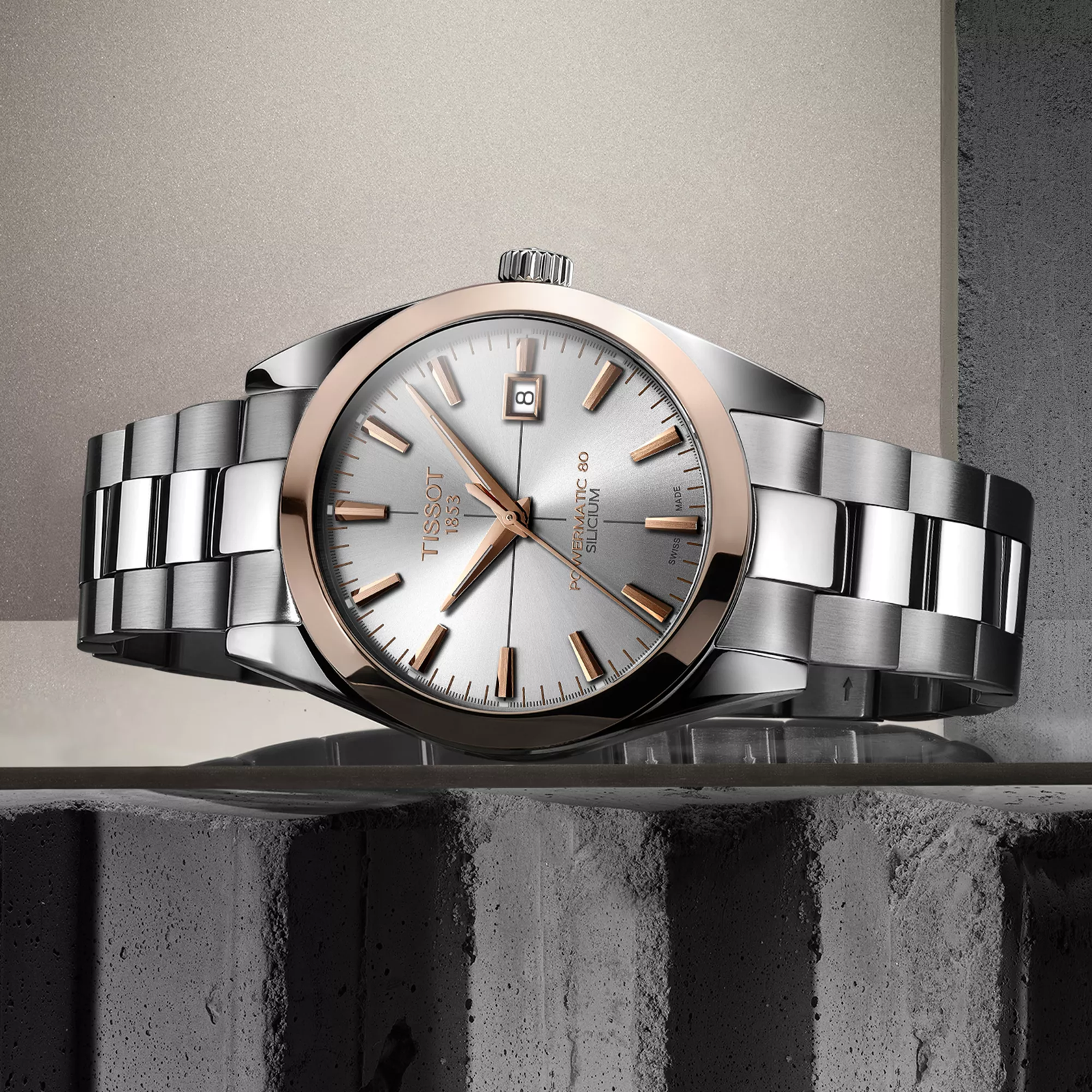 Tissot Gentleman Powermatic 80 Silicium Solid 18K Gold bezel Watch T927.407.41.031.00