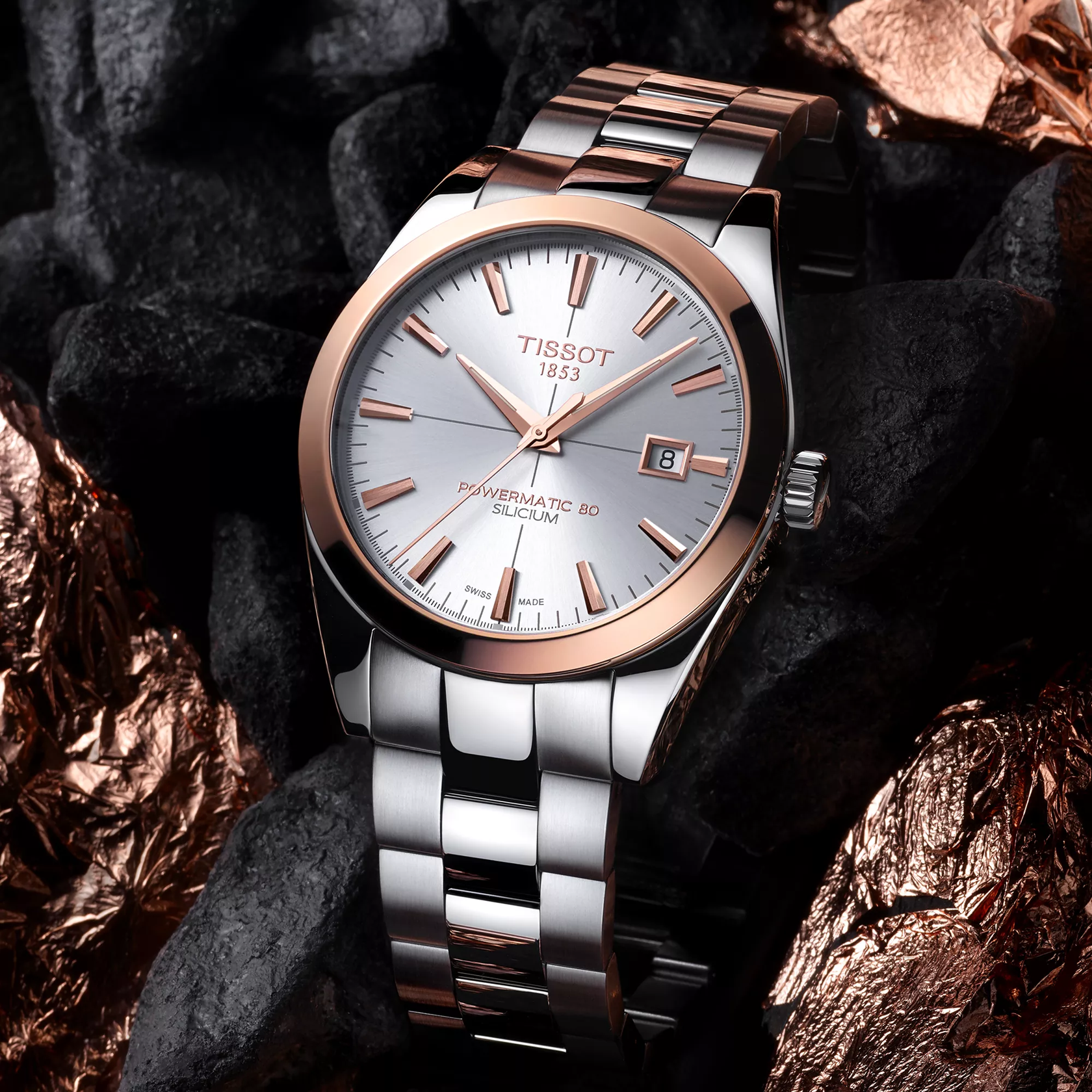 Tissot Gentleman Powermatic 80 Silicium Solid 18K Gold bezel Watch T927.407.41.031.00