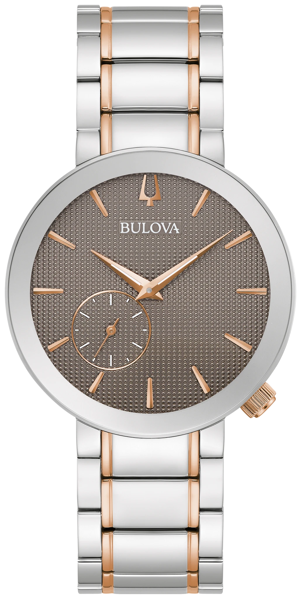 Bulova Latin GRAMMY 98L309 with textured gray dial and silver-tone and rose gold-tone bracelet