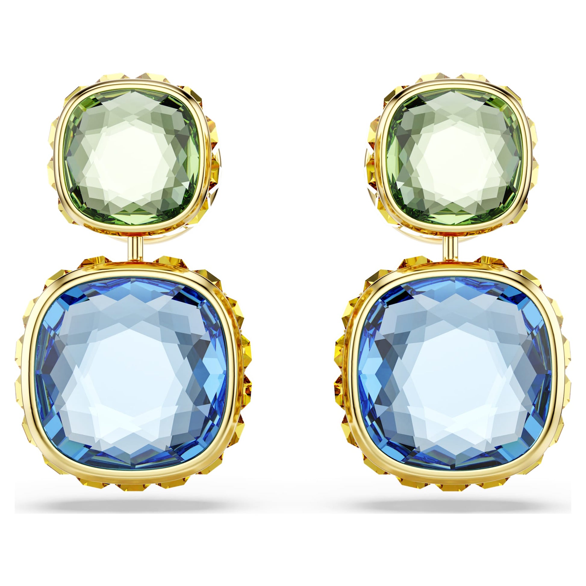 Swarovski Chroma drop earrings Cushion cut, Multicolored, Gold-tone plated 5692492