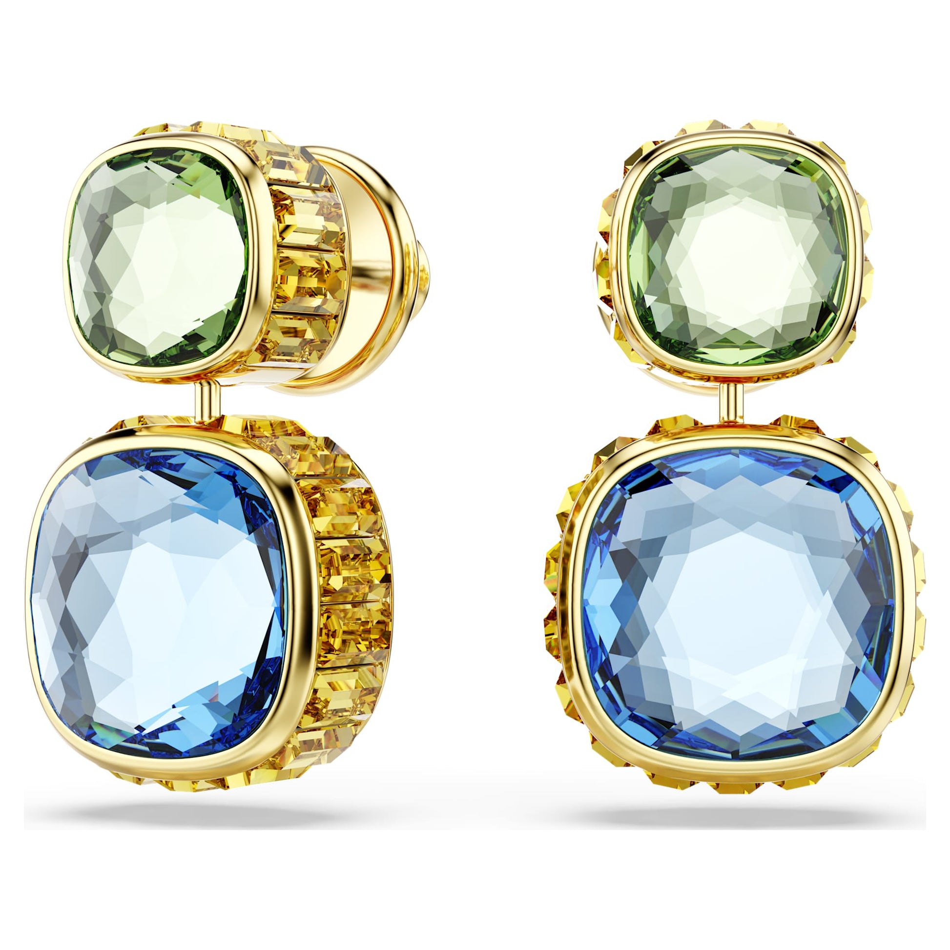 Swarovski Chroma drop earrings Cushion cut, Multicolored, Gold-tone plated 5692492