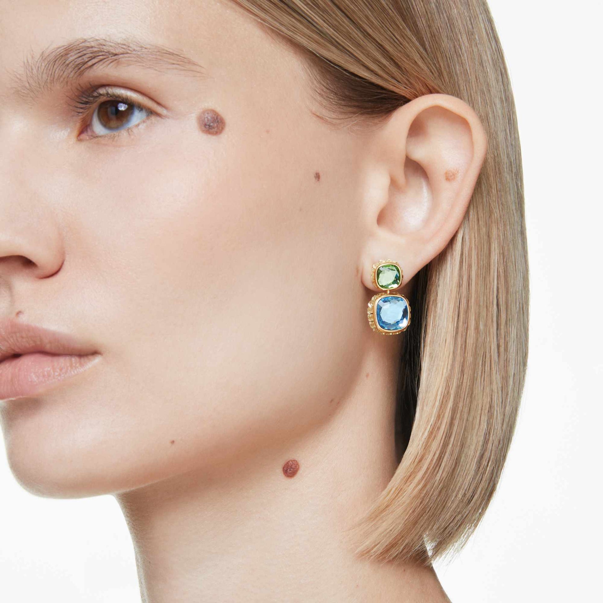 Swarovski Chroma drop earrings Cushion cut, Multicolored, Gold-tone plated 5692492