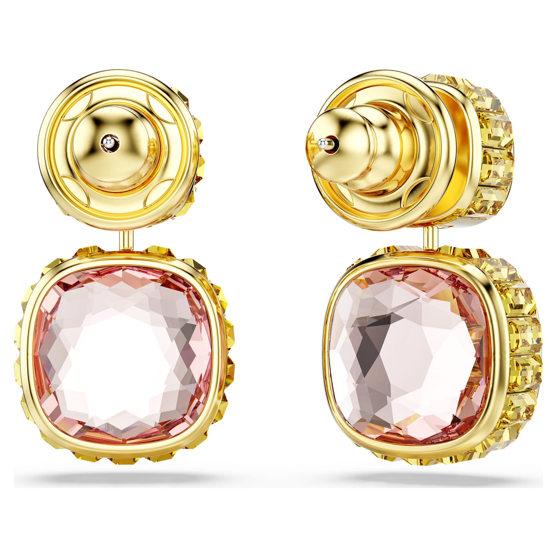 Swarovski Chroma drop earrings Cushion cut, Multicolored, Gold-tone plated 5692492