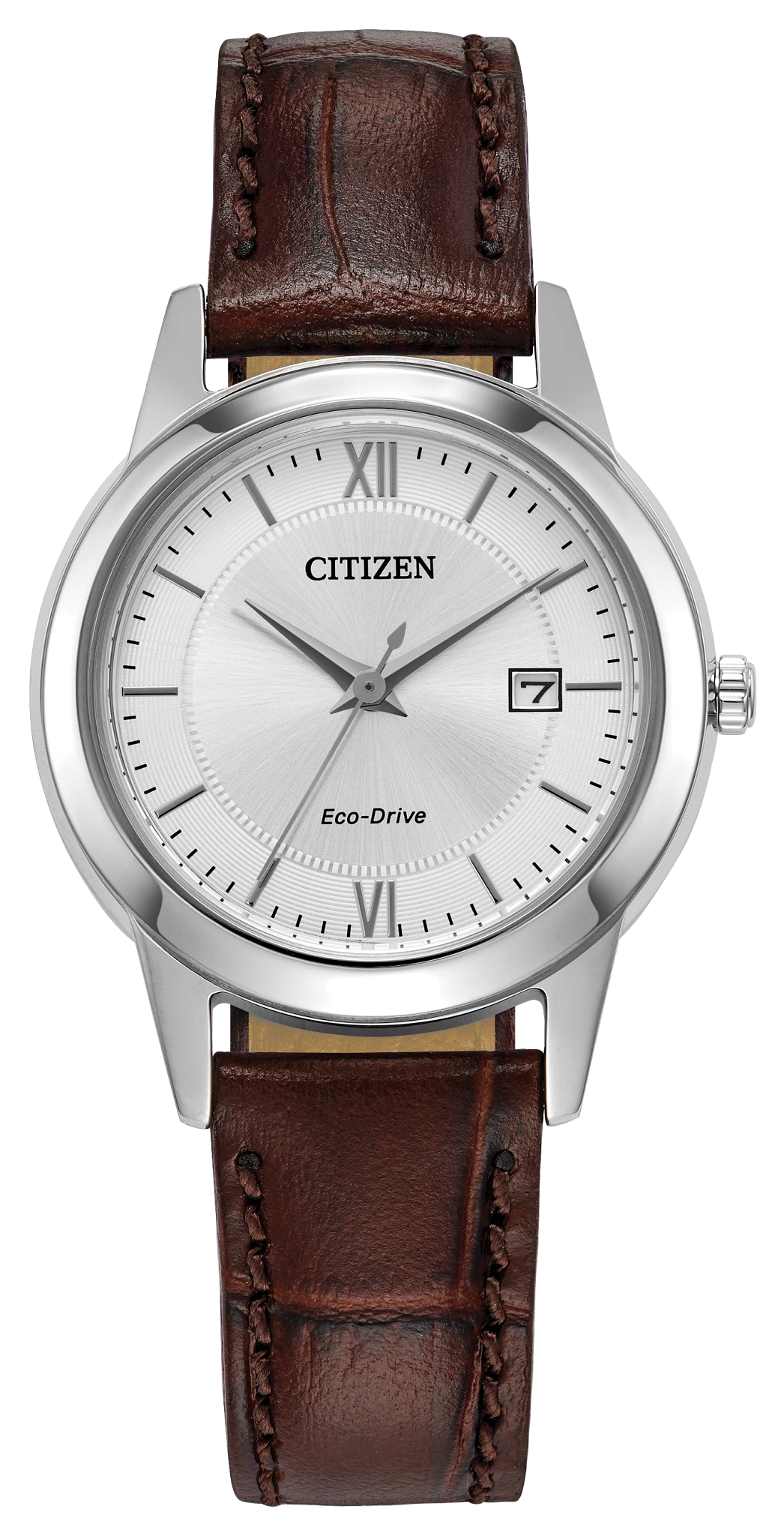 Citizen Classic FE1087-28A with silver-tone case, white dial and brown leather strap