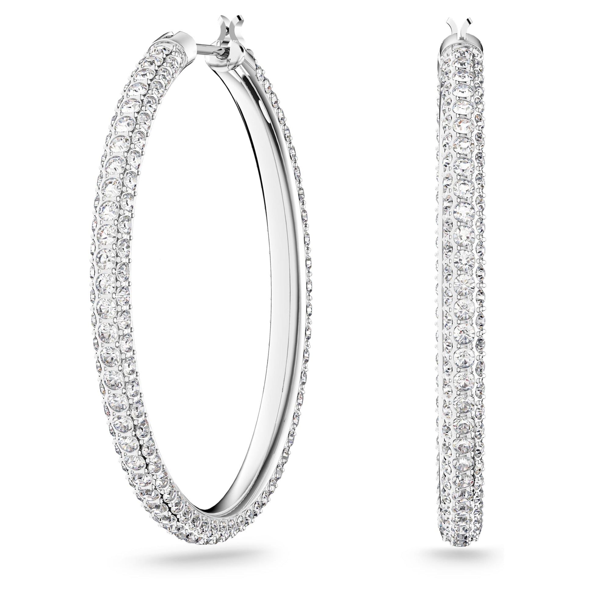 Swarovski Jewelry Dextera hoop earrings Pavé, Large, White, Rhodium plated 5389432