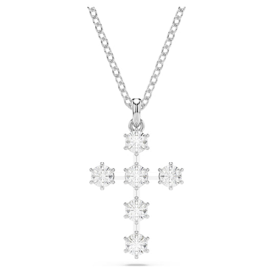 Insigne pendant Round cut, Cross, White, Rhodium plated 5675576