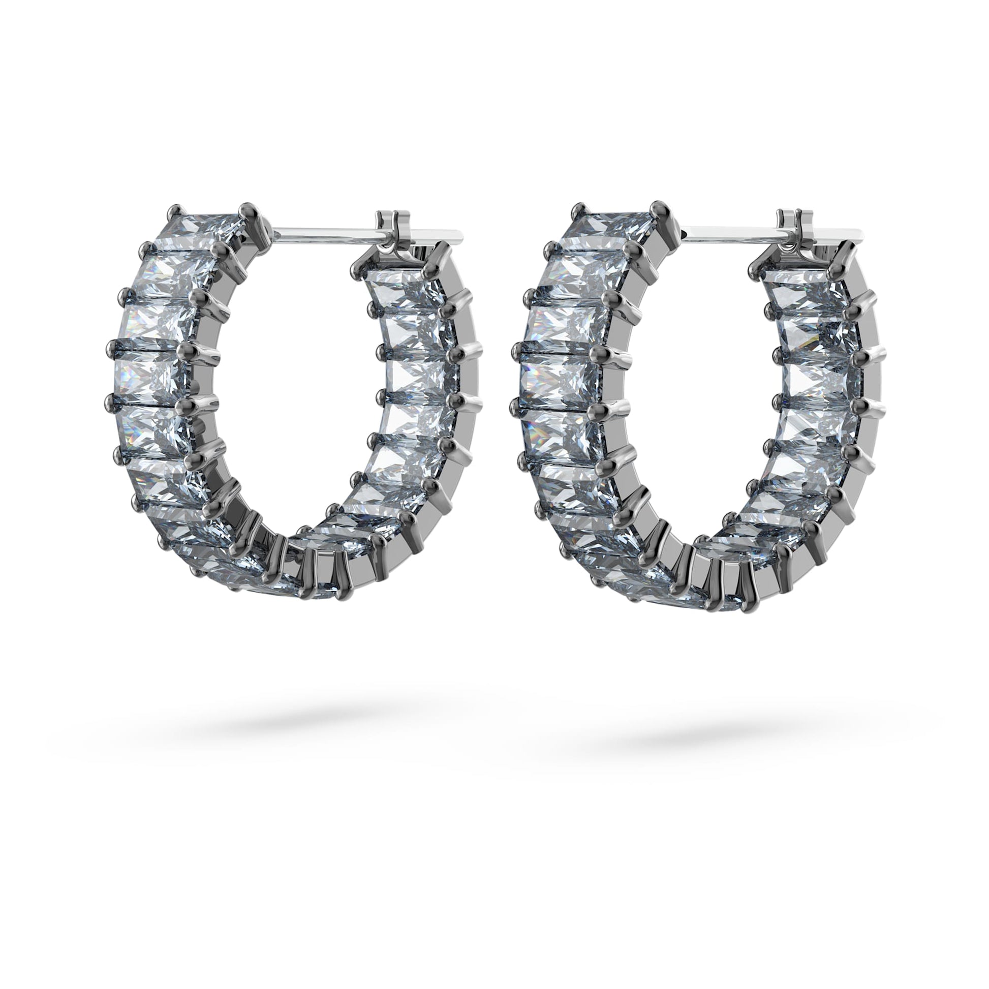 Swarovski Jewelry Matrix hoop earrings  Baguette cut, Gray, Ruthenium plated 5658650