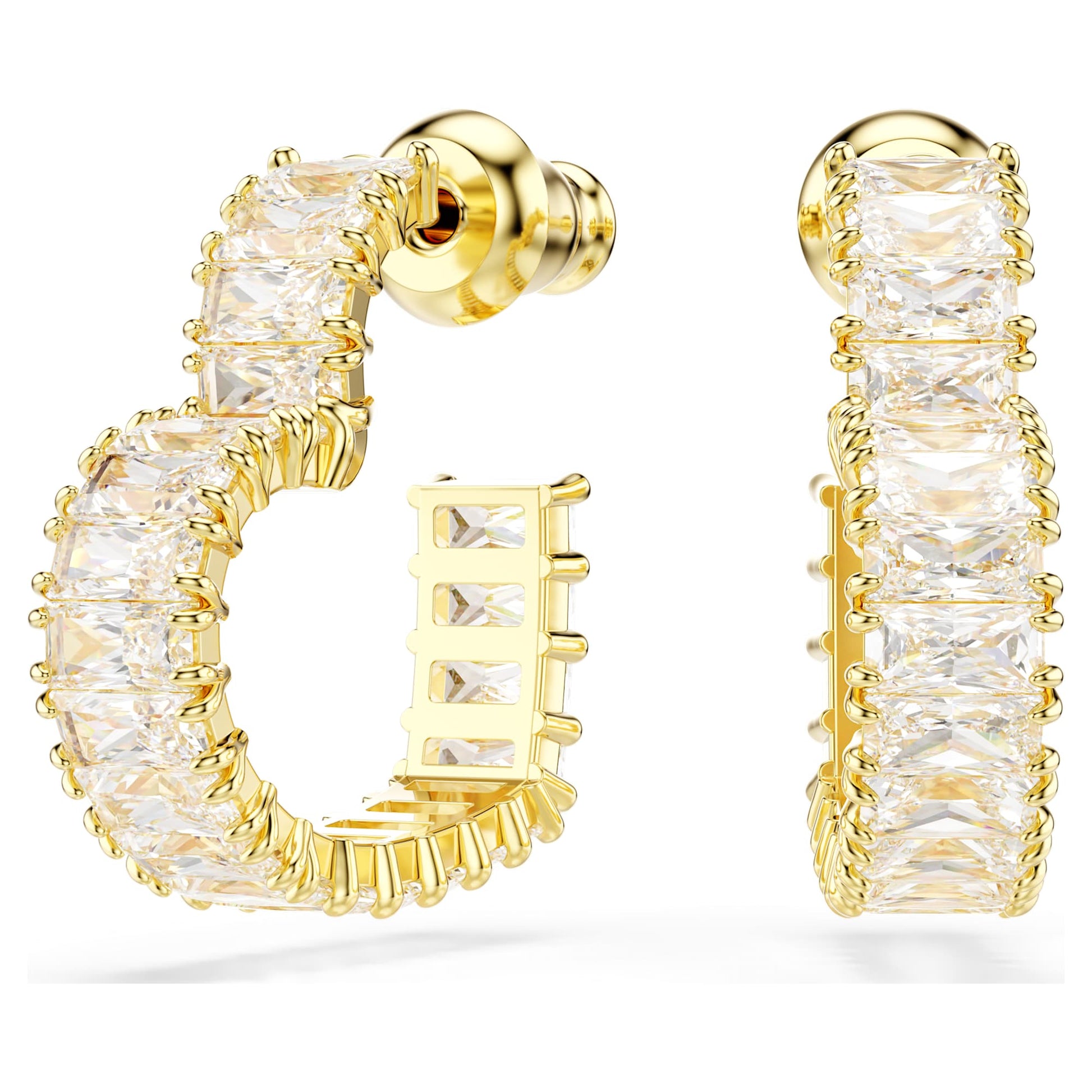 Swarovski Jewelry Matrix hoop earrings Baguette cut, Heart, Small, White, Gold-tone plated 5693512