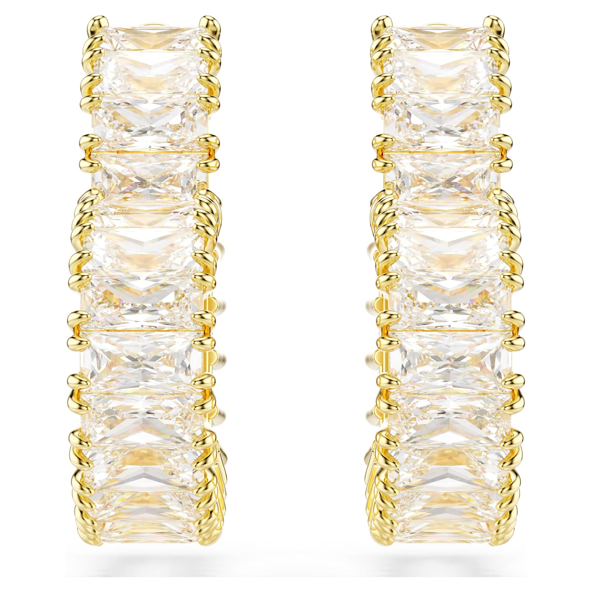 Swarovski Jewelry Matrix hoop earrings Baguette cut, Heart, Small, White, Gold-tone plated 5693512