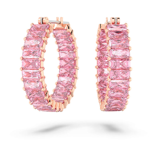 Swarovski Jewelry Matrix hoop earrings Baguette cut, Pink, Rose gold-tone plated 5657726