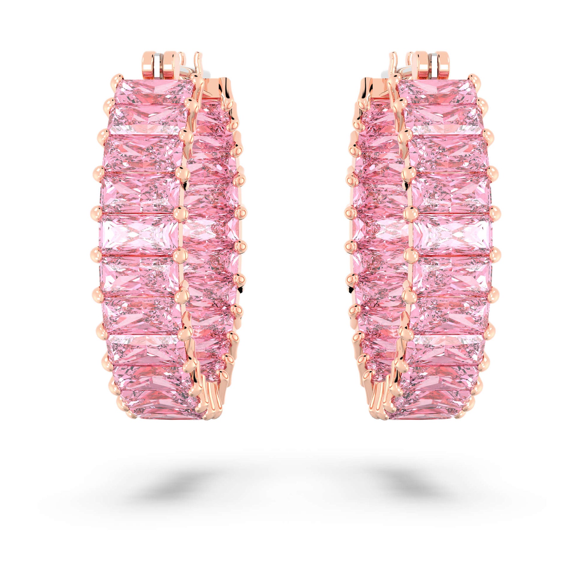 Swarovski Jewelry Matrix hoop earrings Baguette cut, Pink, Rose gold-tone plated 5657726