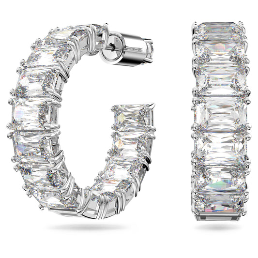 Swarovski Jewelry Matrix hoop earrings Octagon cut, White, Rhodium plated 5612673