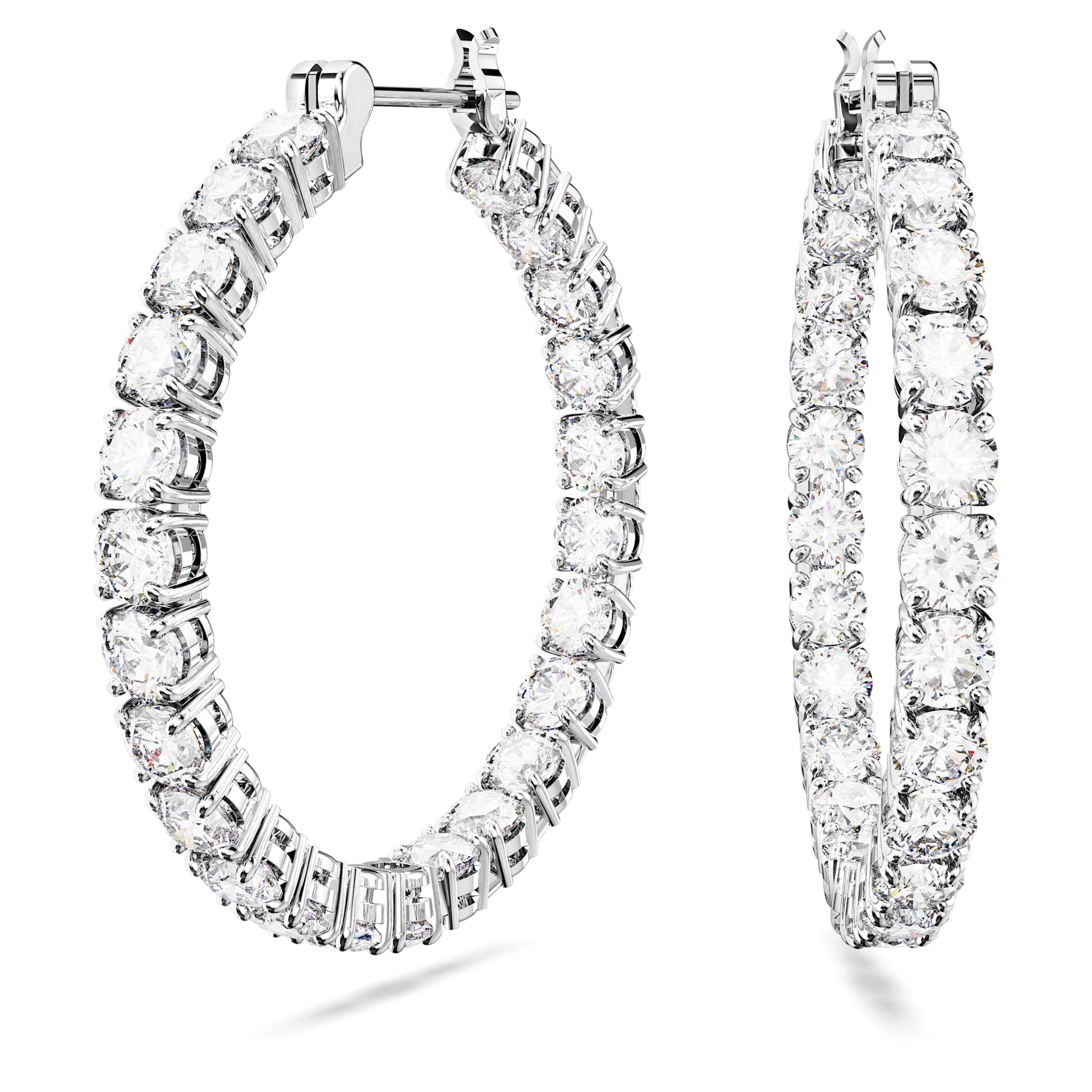 Swarovski Jewelry Matrix hoop earrings Round cut, White, Rhodium plated 5647715