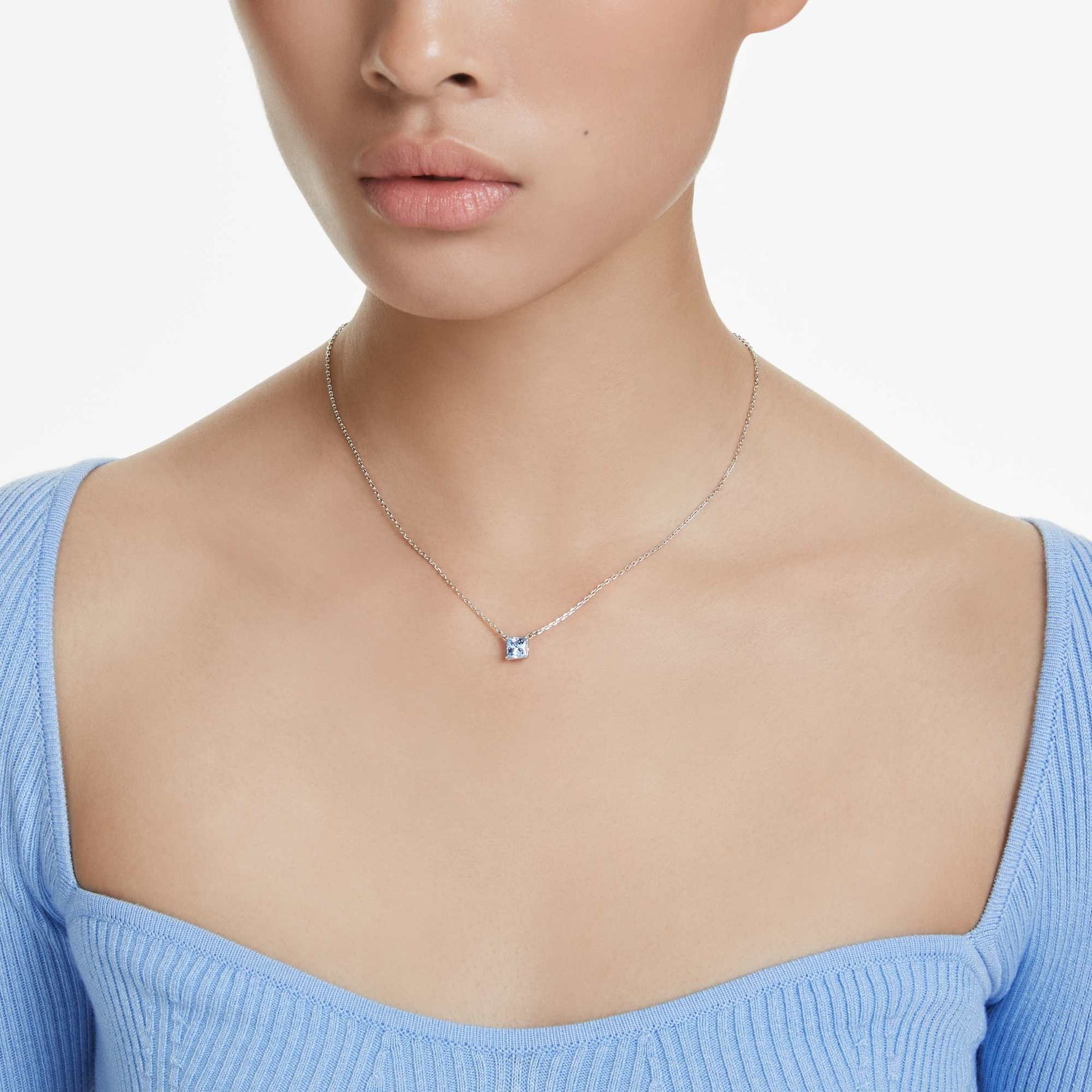 Swarovski Matrix pendant Square cut, Blue, Rhodium plated 5723568