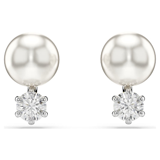 Swarovski Jewelry Matrix stud earrings Crystal pearl, Round cut, White, Rhodium plated 5694225