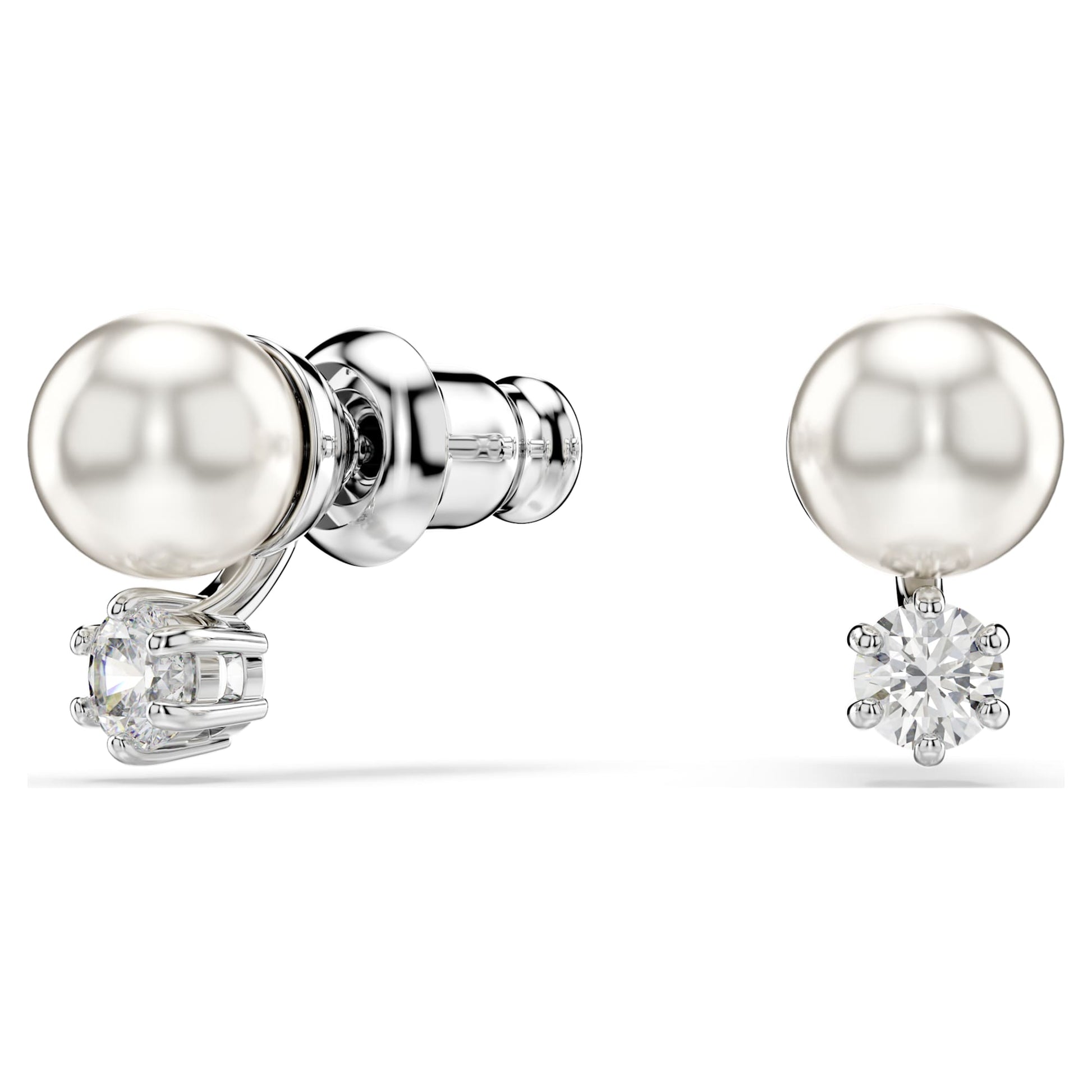 Swarovski Jewelry Matrix stud earrings Crystal pearl, Round cut, White, Rhodium plated 5694225