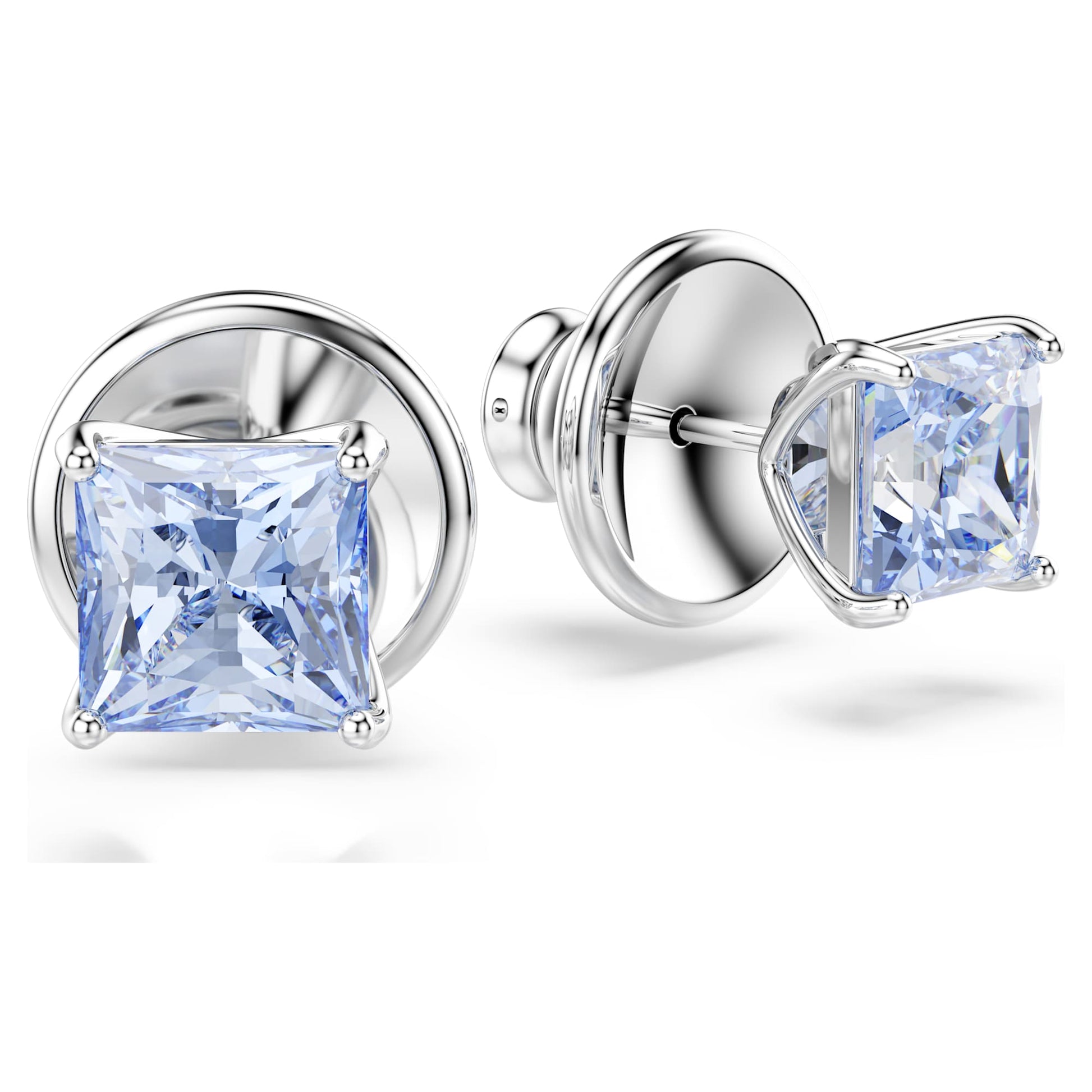 Swarovski Matrix stud earrings Square cut, Blue, Rhodium plated 5723561