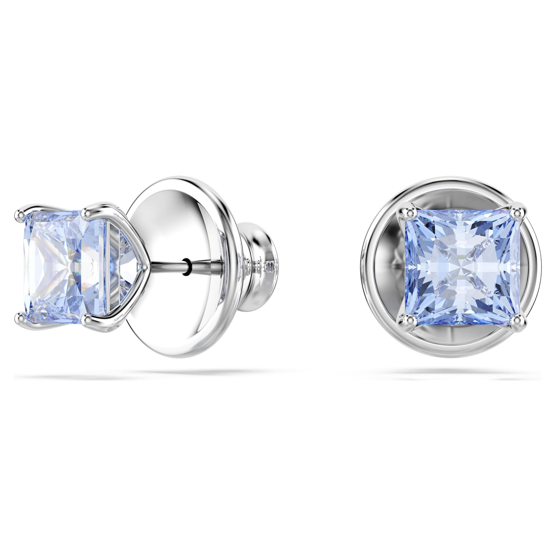 Swarovski Matrix stud earrings Square cut, Blue, Rhodium plated 5723561