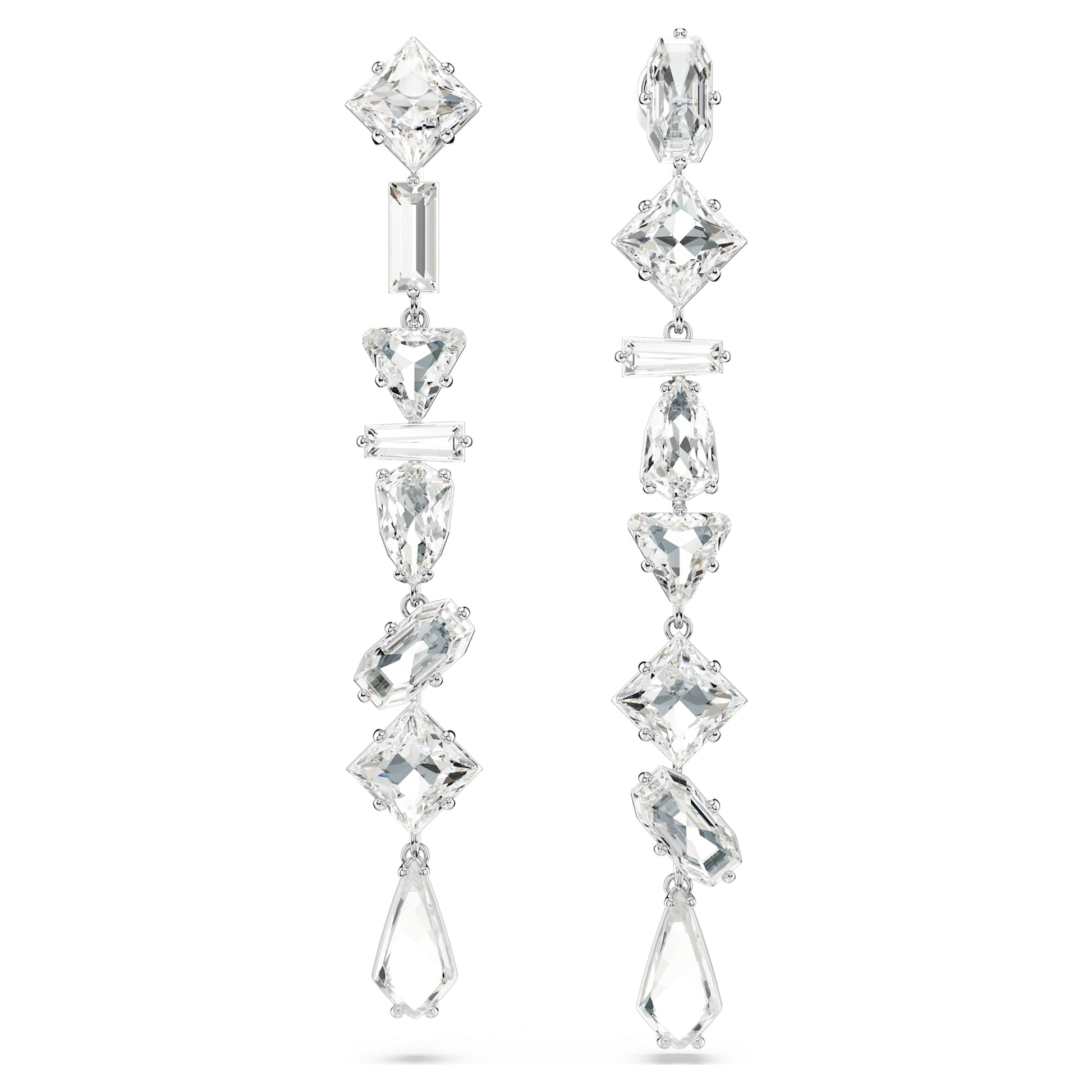 Swarovski Jewelry Mesmera drop earrings Asymmetrical design, Mixed cuts, Long, White, Rhodium plated 5661687