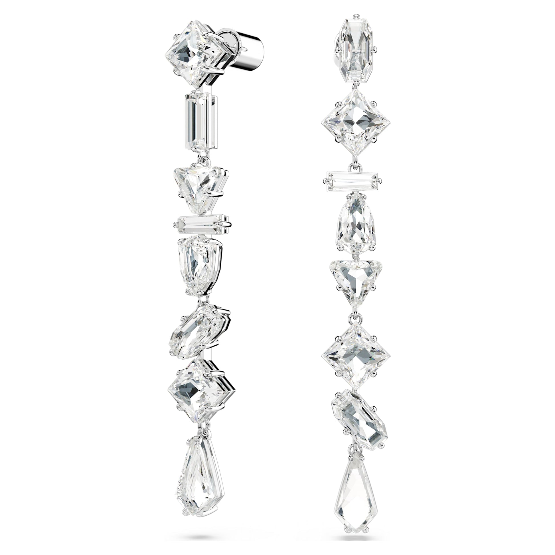 Swarovski Jewelry Mesmera drop earrings Asymmetrical design, Mixed cuts, Long, White, Rhodium plated 5661687