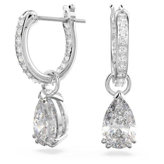 Swarovski Jewelry Stilla hoop earrings Pear cut, White, Rhodium plated 5636716