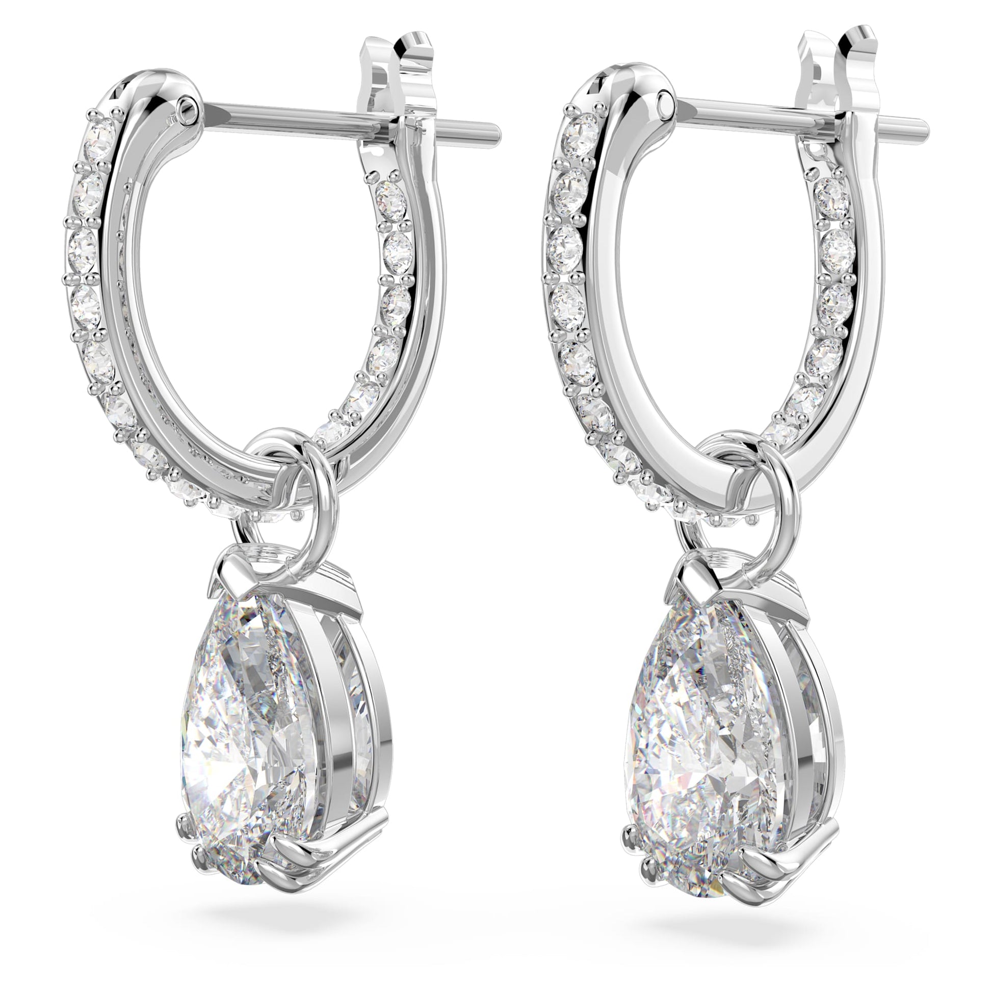 Swarovski Jewelry Stilla hoop earrings Pear cut, White, Rhodium plated 5636716