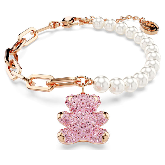 Swarovski Teddy bracelet Crystal pearl, Bear, Pink, Rose gold-tone plated 5669169