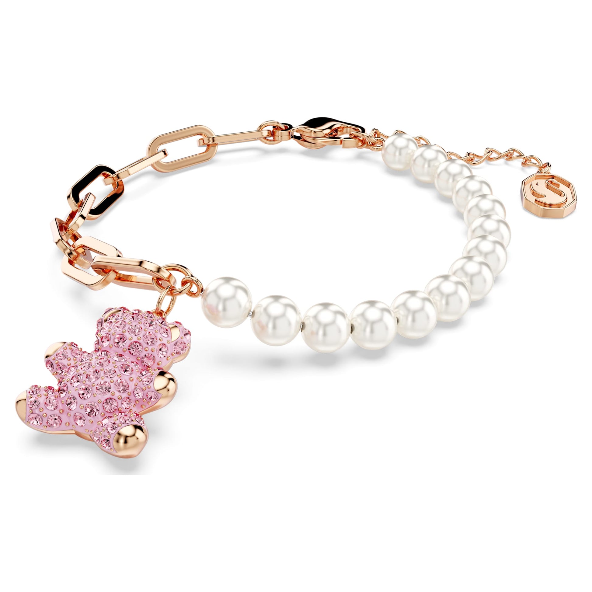 Swarovski Teddy bracelet Crystal pearl, Bear, Pink, Rose gold-tone plated 5669169