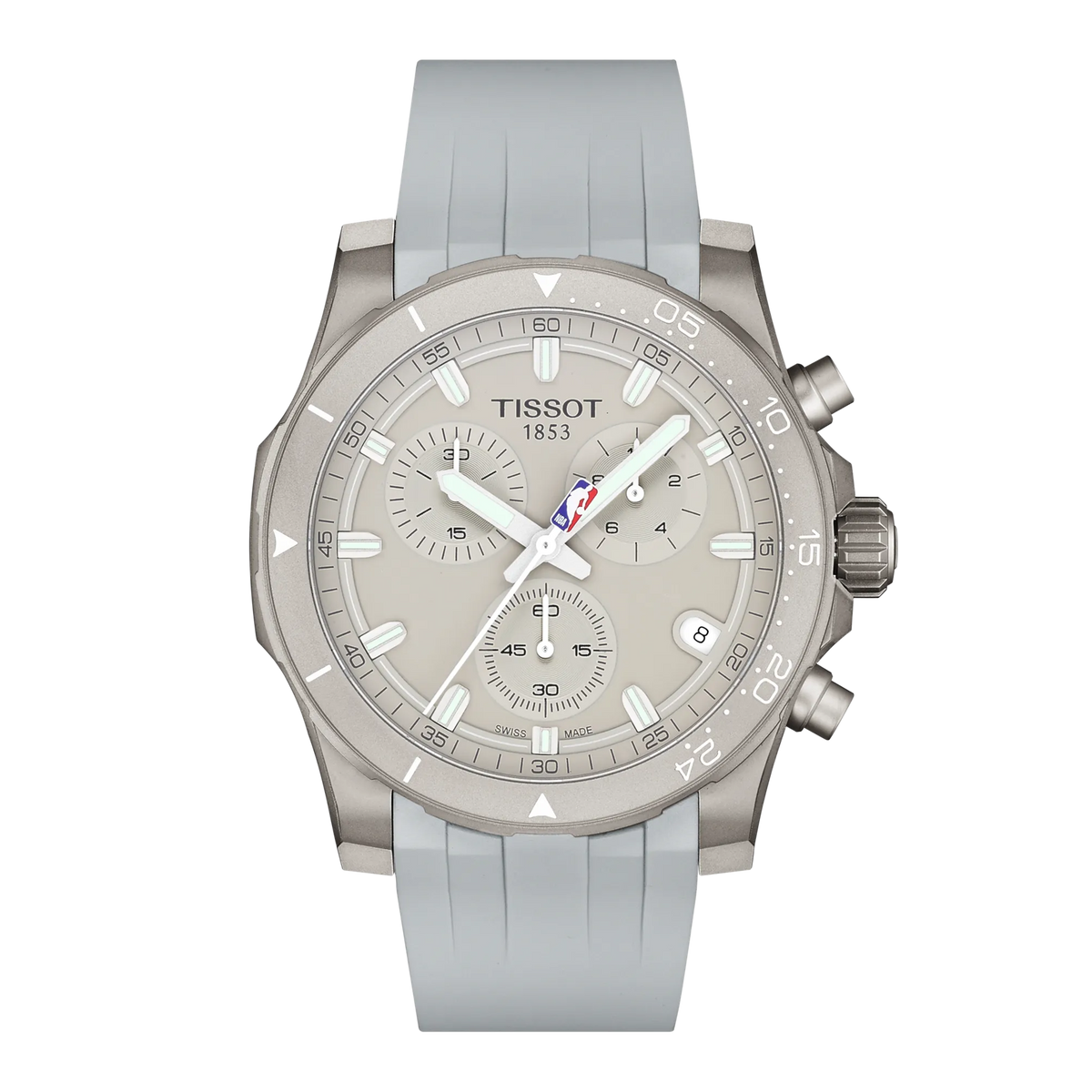 Tissot Supersport NBA 2026 T125.417.17.031.00 — Front view with gray dial and gray rubber strap