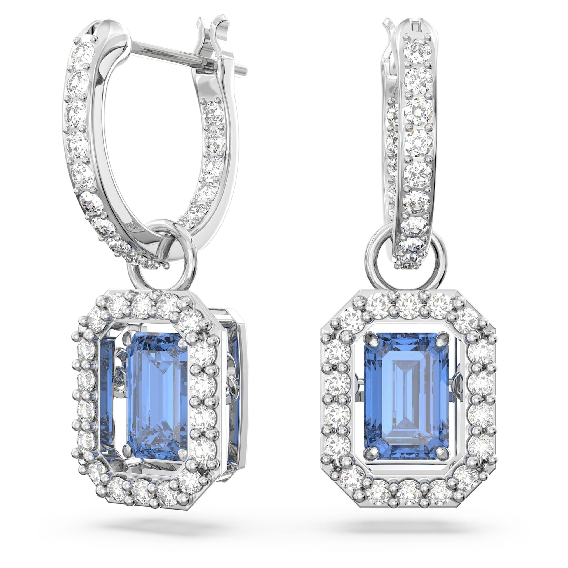 Swarovski Jewelry Una drop earrings Octagon cut, Blue, Rhodium plated 5619500