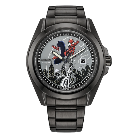 Citizen Spider-Man Swings AW1437-61W, complete watch front view