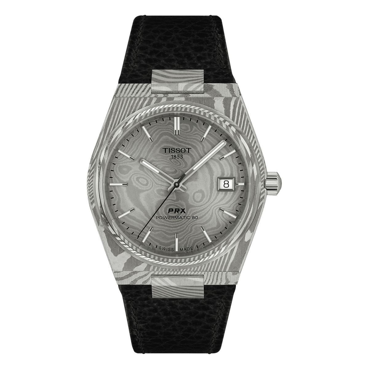 Tissot PRX Powermatic 80 Damascus Steel 38mm Grey Leather Strap T137.807.96.081.00, complete watch view