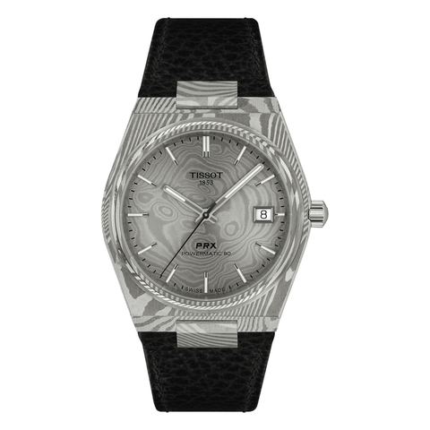 Tissot PRX Powermatic 80 Damascus Steel 38mm Grey Leather Strap T137.807.96.081.00, complete watch view